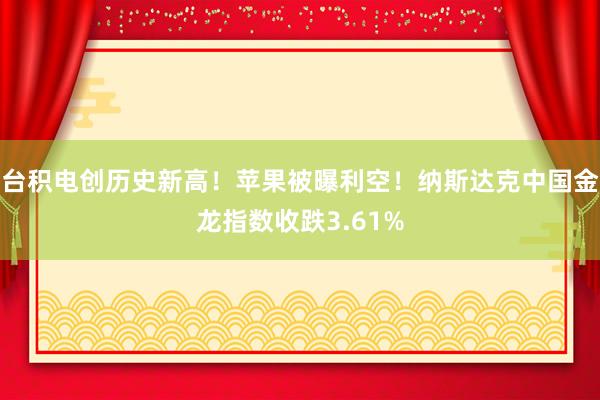 台积电创历史新高！苹果被曝利空！纳斯达克中国金龙指数收跌3.61%